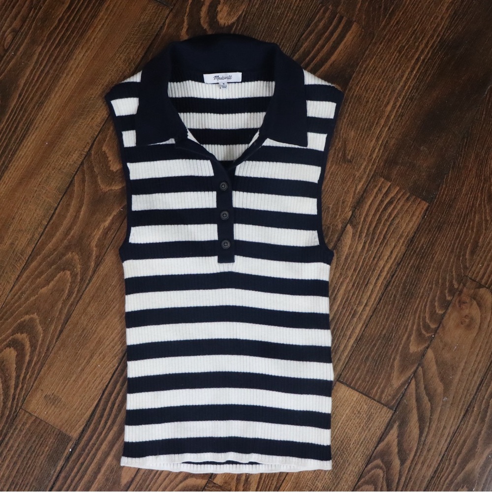 Madewell Striped Sleeveless Polo Top